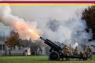 The cadet battery fires during Founders Day celebrations.