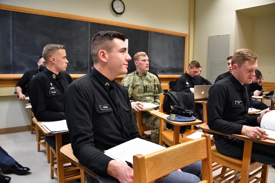 Students in classroom at VMI, a military college in Virginia