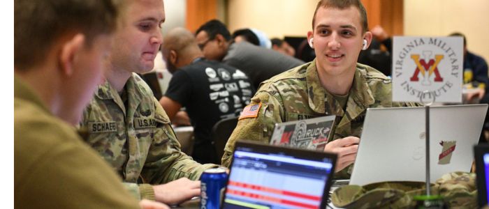 Students from VMI, a military college in Virginia, attending a cyber conference competition.