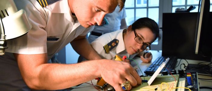 Students at VMI, a military college in Virginia, performing opto electronic research.