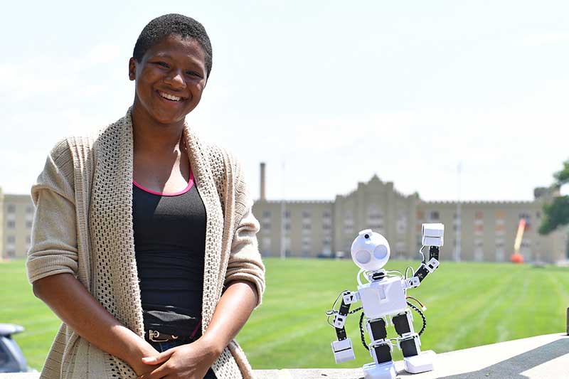 Student at VMI, a military college in Virginia, with robot project