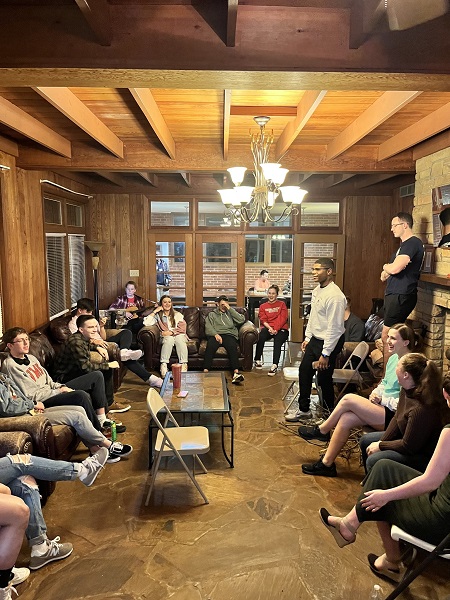 VMI cadets gather during their spring retreat with the Chaplain's Office.