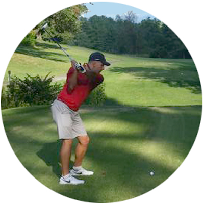 Golf Club cadet member on course swinging to hit ball photo circle