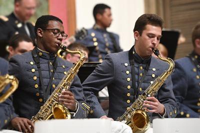 Members of the VMI Commanders Jazz Band play during concert May 2022