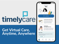 TimelyCare link with sample mobile view.