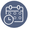 Line icon of calendar with clock, representing an appointment calendar