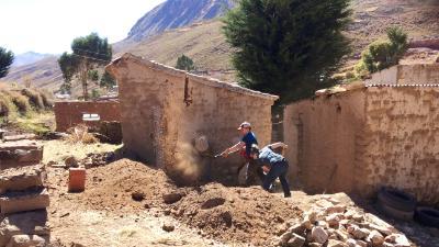 Cadets work alongside Bolivian Villagers to construct eco latrines.