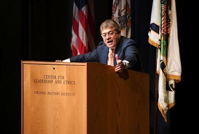 Judge Andrew Napolitano speaks to the crowd during in Gillis Theatre.