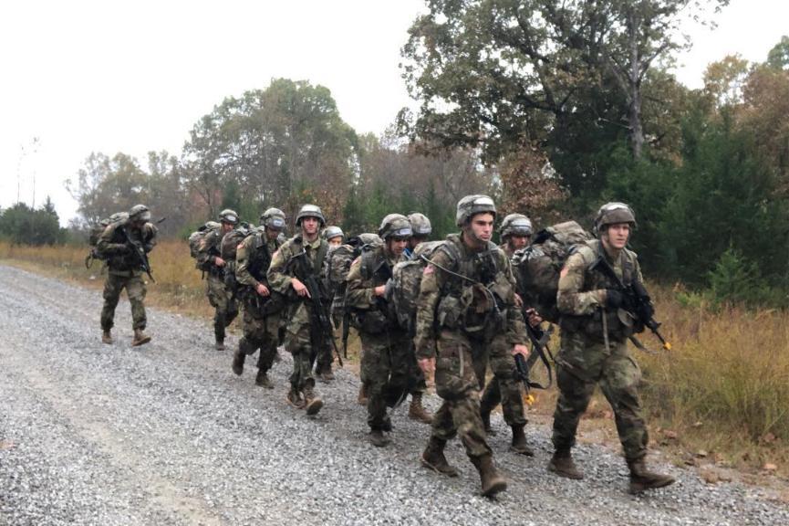 VMI cadets march in the Ranger Challenge competition.