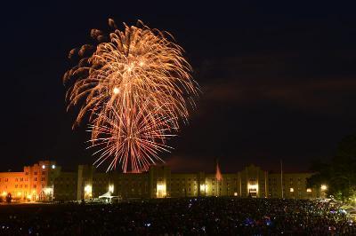 Fireworks fill the sky on July 4 as visitors watch from the Parade Ground.
