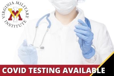Announcement of COVID testing dates with photo of medical professional