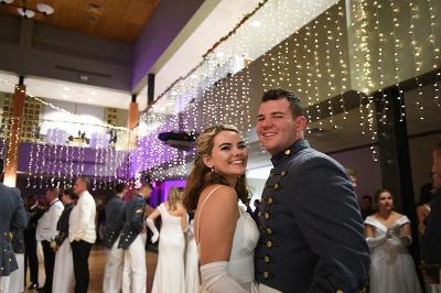 Cody Talbert ’23 and his date dance in the Hall of Valor during the Ring Figure ball Nov. 19.—VMI Photo by H. Lockwood McLaughlin.