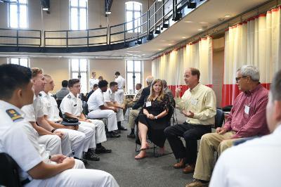 Alumni and cadets gathered for a networking event at VMI, a military college in Lexington.