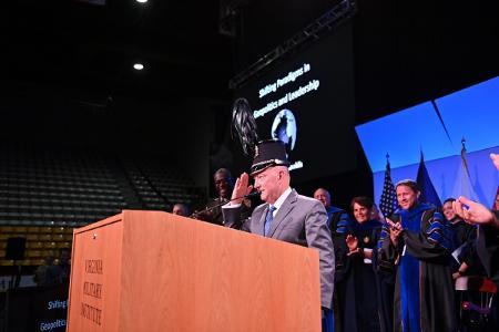 Adm. James Stavridis renders a salute to the Corps of Cadets.