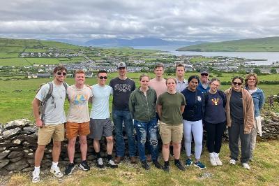 VMI cadets pose for a photo during their study abroad program overlooking Dingle Bay, Ireland.