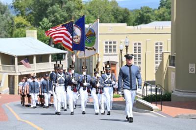 Cadre brings the new Rat Mass up to barracks after the Matriculation Ceremony Aug. 17, 2024.